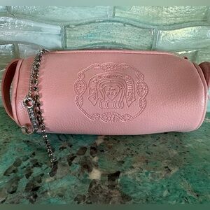 Juicy Couture Barrel Bag Sunglass Makeup Case Pink Rhinestone Mirror